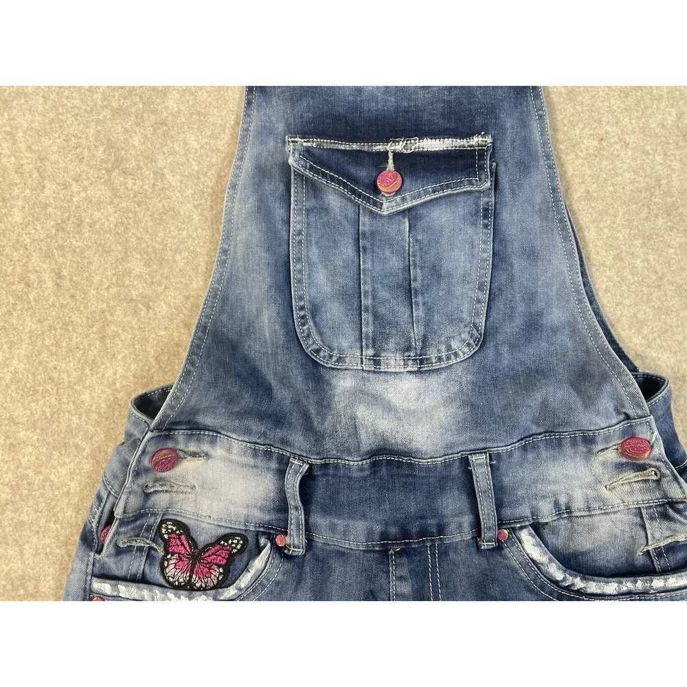 Denim Jean Girls ShortAlls Artsey Vibrant Patches Distressed Hem Painted Paris M